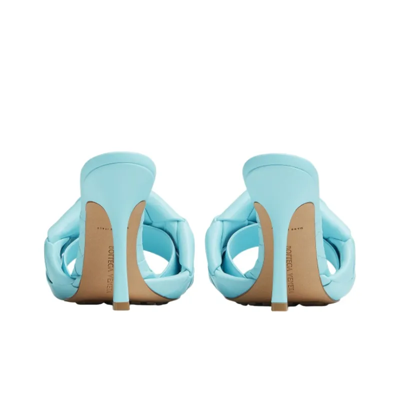 Bottega Veneta Lido Leather Patchwork Quiet Slide Slippers Women's Light Blue-4