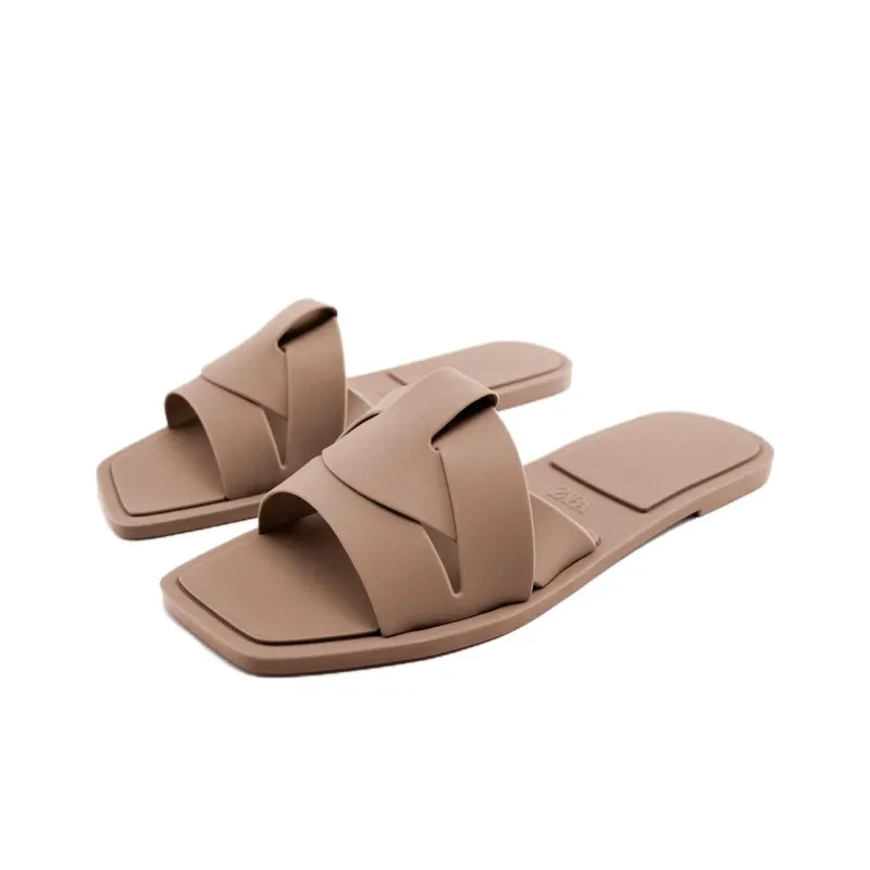 ZARA Rubber Sole Quiet Slide Slippers Women's Brown-1