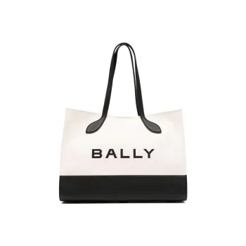 BALLY Organic Cotton Tote Bag, Shopping Bag, Handbag, Shoulder Bag Women's Light Beige/Black