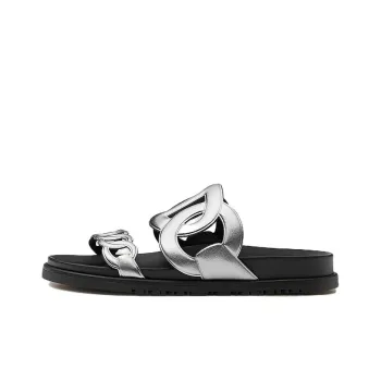 HERMES Extra Stylish Sandal Women's Black Silver