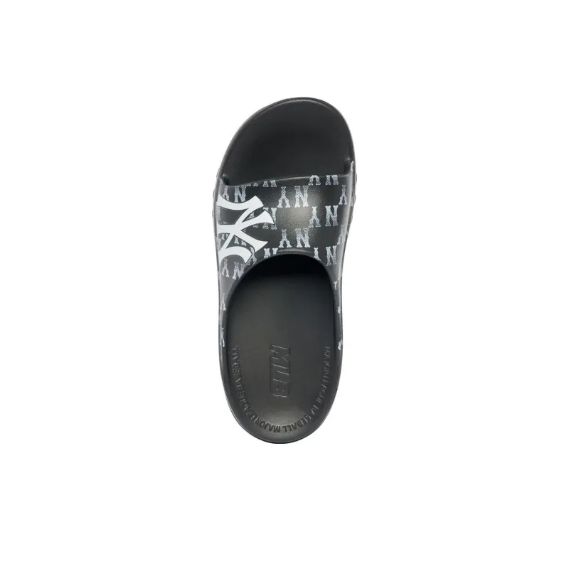 MLB Slipper Rubber Sole Odor Resistant Slip Resistant Slide Slippers Unisex Black White-3