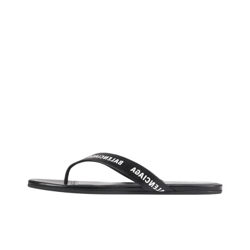 Balenciaga Logo Flip Flops Black White Women's-0
