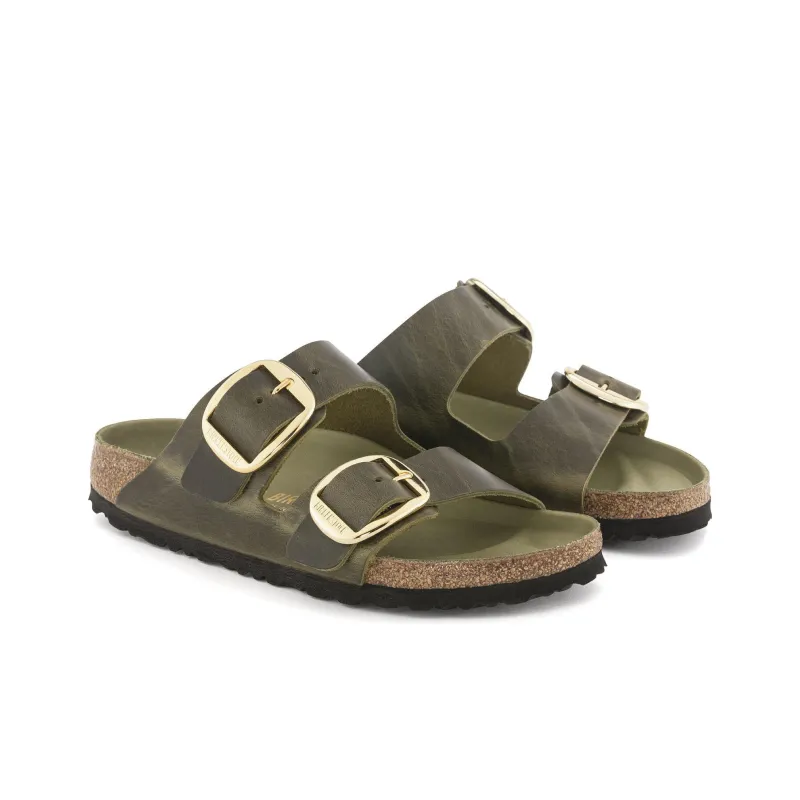 Birkenstock Arizona Big Buckle Natural Leather Oiled Narrow Fit 'Olive Green' Women's-2