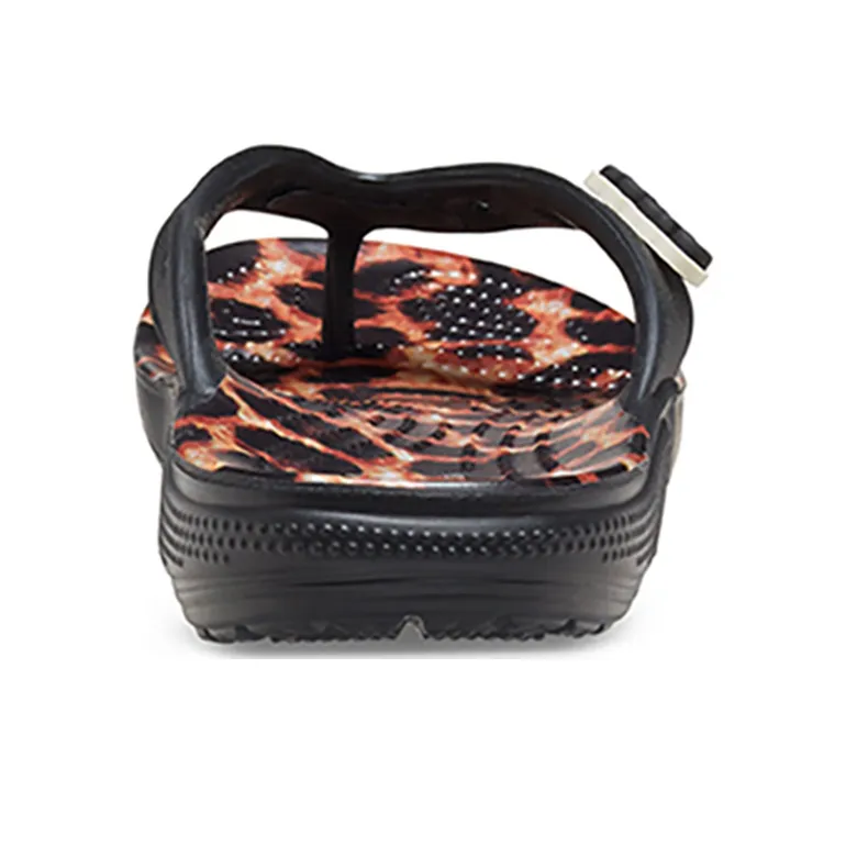 Crocs Classic Animal Flip Flops Unisex Leopard Print 'Black Leopard'-4