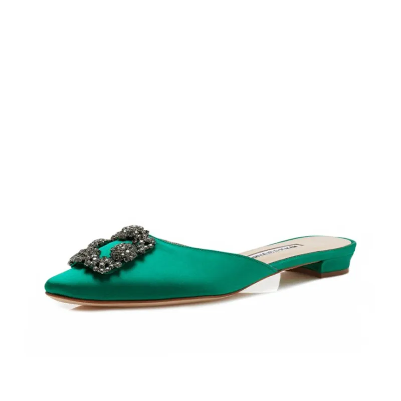 MANOLO BLAHNIK Closed Toe Slippers Women's Dark Green-3