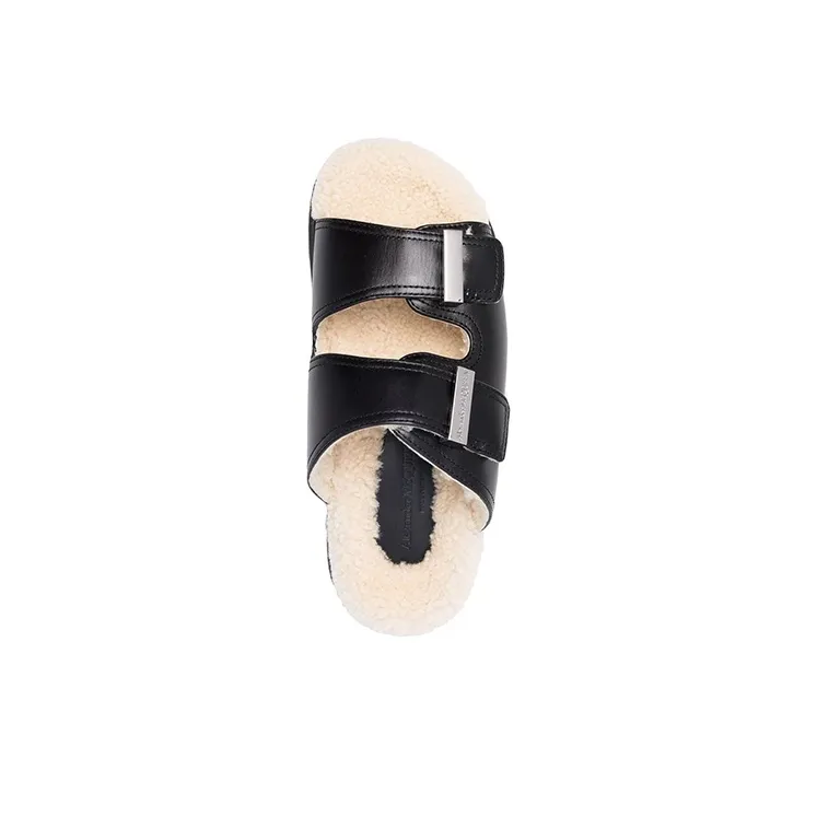 Alexander McQueen Oversized Hybrid Slides Shearling Black Women's-4