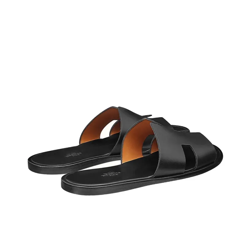 HERMES Calfskin Izmir Sandals Black-4