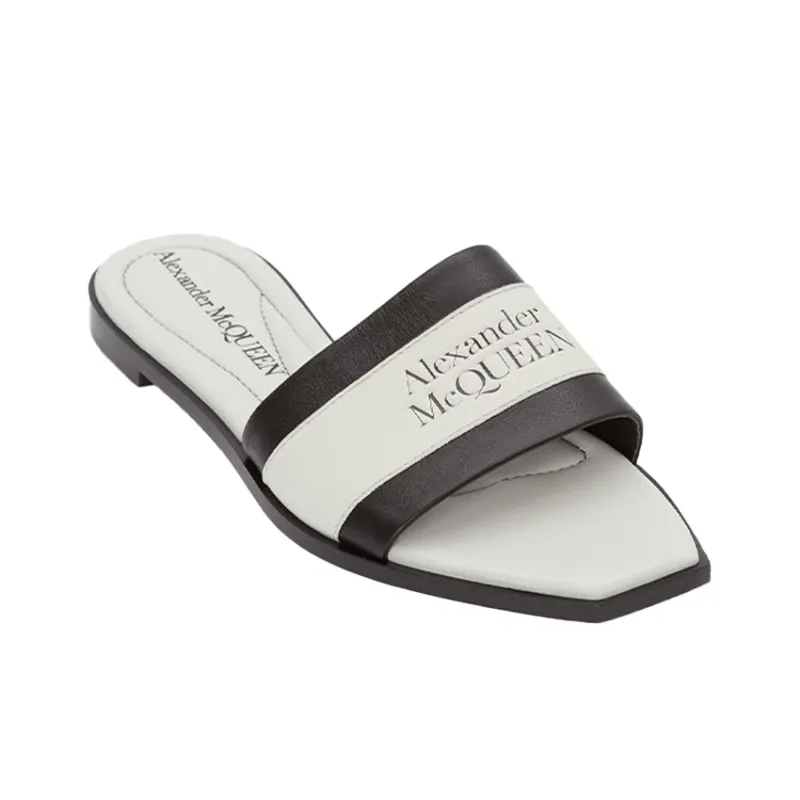 Alexander McQueen Signature Slide Slippers Women's White Black-2