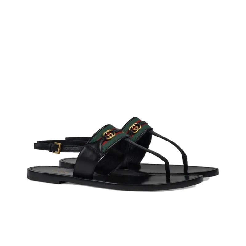 GUCCI Web Stripe T-bar Flat Sandals-1