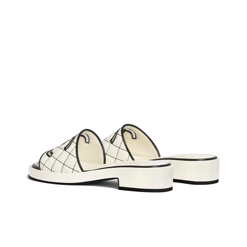 CHANEL Genuine Leather Sole Abrasion Resistant Slide Slippers Women's Ivory White-3