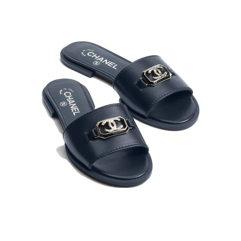 CHANEL Abrasion Resistant Slide Slippers Women's Marine Blue-1
