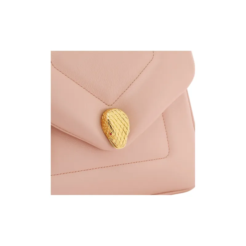 BVLGARI Serpenti Reverse Calfskin One Shoulder Handbags Small Size Women's Pink-5