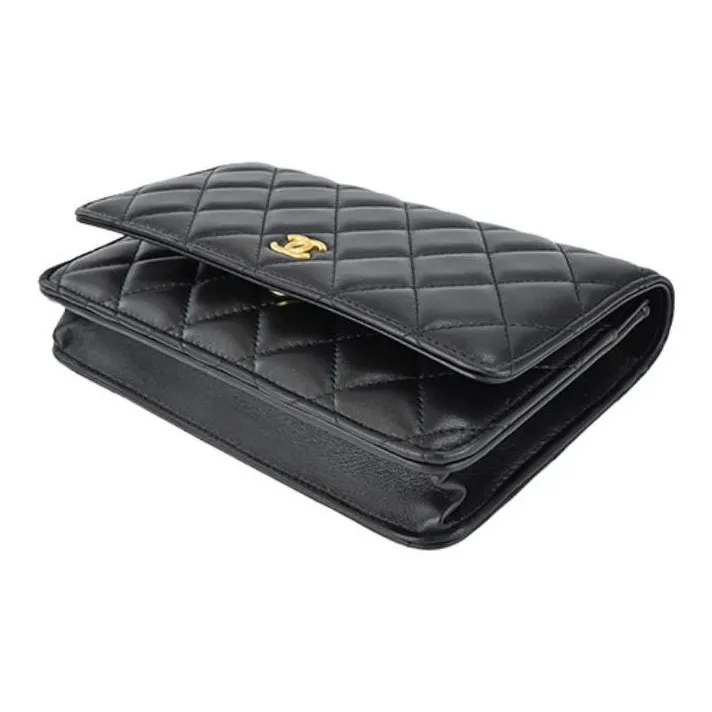 CHANEL 22K Fall And Winter WOC Lambskin Chain Bag, Shoulder Bag, Crossbody Bag Women's Black-3