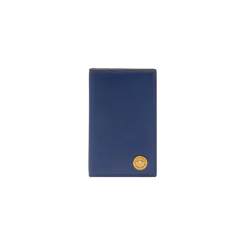 VERSACE Grained Calfskin Card Clip Card Holder Wallets Men's Blue