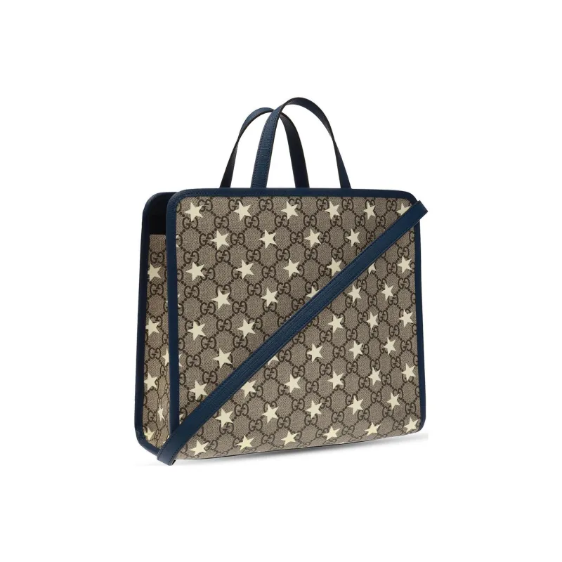 GUCCI Canvas With Leather Tote Bag Shopping Bag Shoulder Bags Handbags Regular Kids' Brown/Blue/Yellow-1