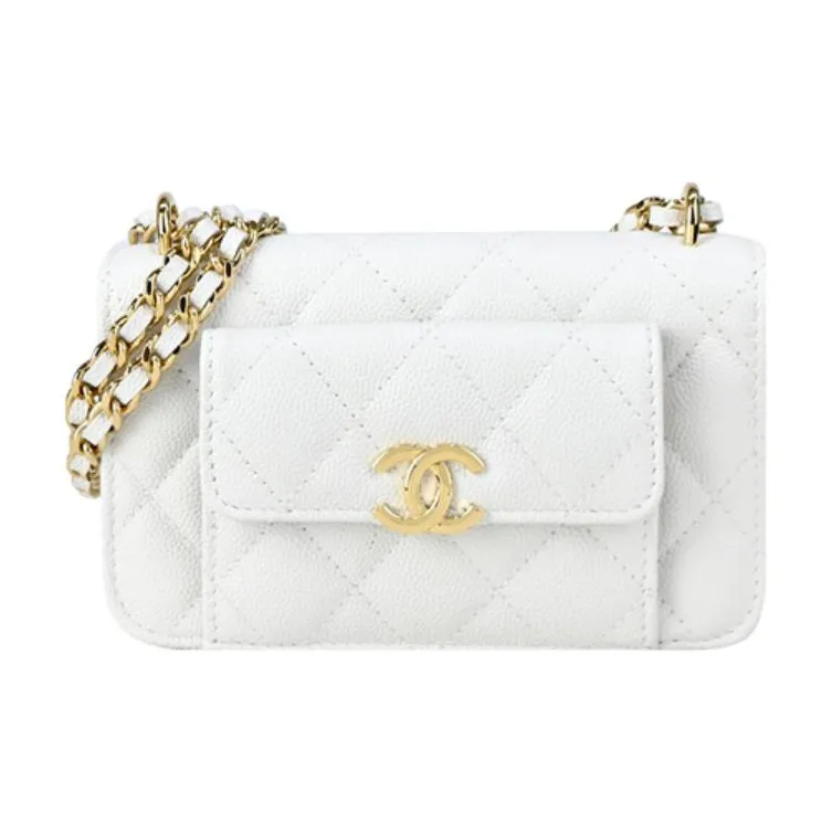 CHANEL WOC Grain Embossed Cow Leather Clutch, Shoulder Bag, Crossbody Bag Mini Women's White-0