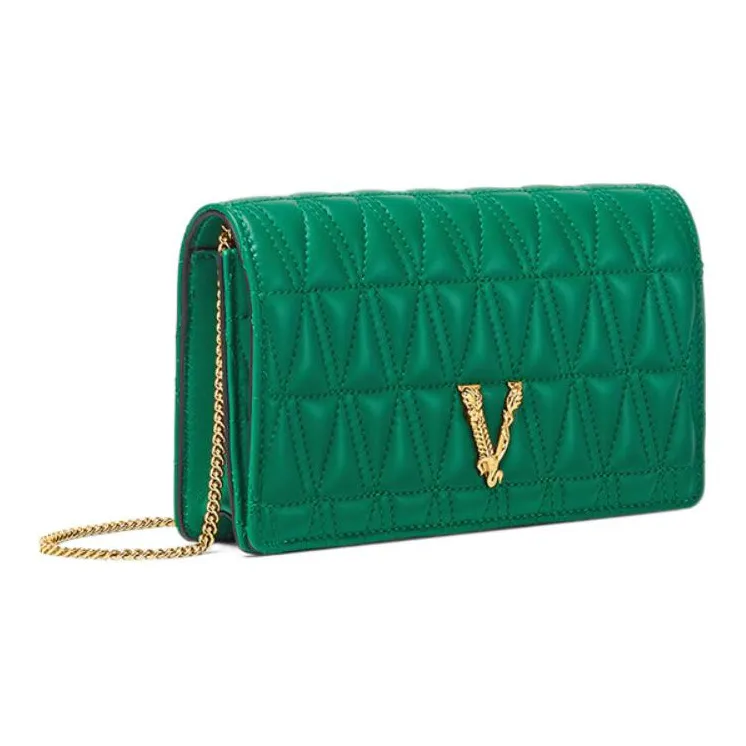 VERSACE Virtus Sheepskin Evening Party Bag One Shoulder Crossbody Clutch Small Size Women's Green-1