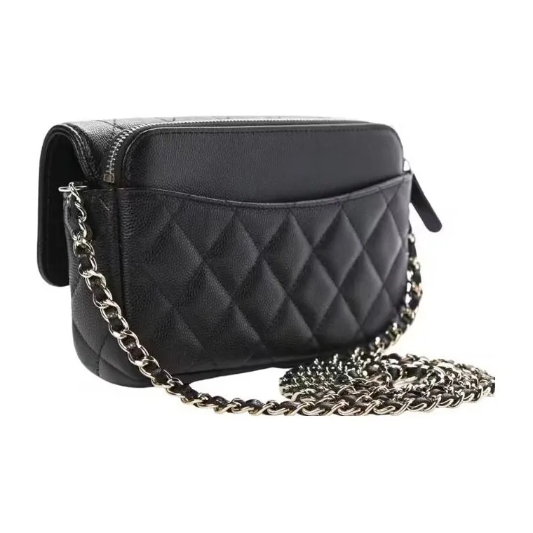 CHANEL WOC Caviar Cow Leather Flap Bag, Cell Phone Pouch, Shoulder Bag, Crossbody Bag Women's Black-1