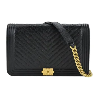 CHANEL Leboy Grain Calfskin Wallet, Shoulder Bag, Crossbody Bag Women's Black
