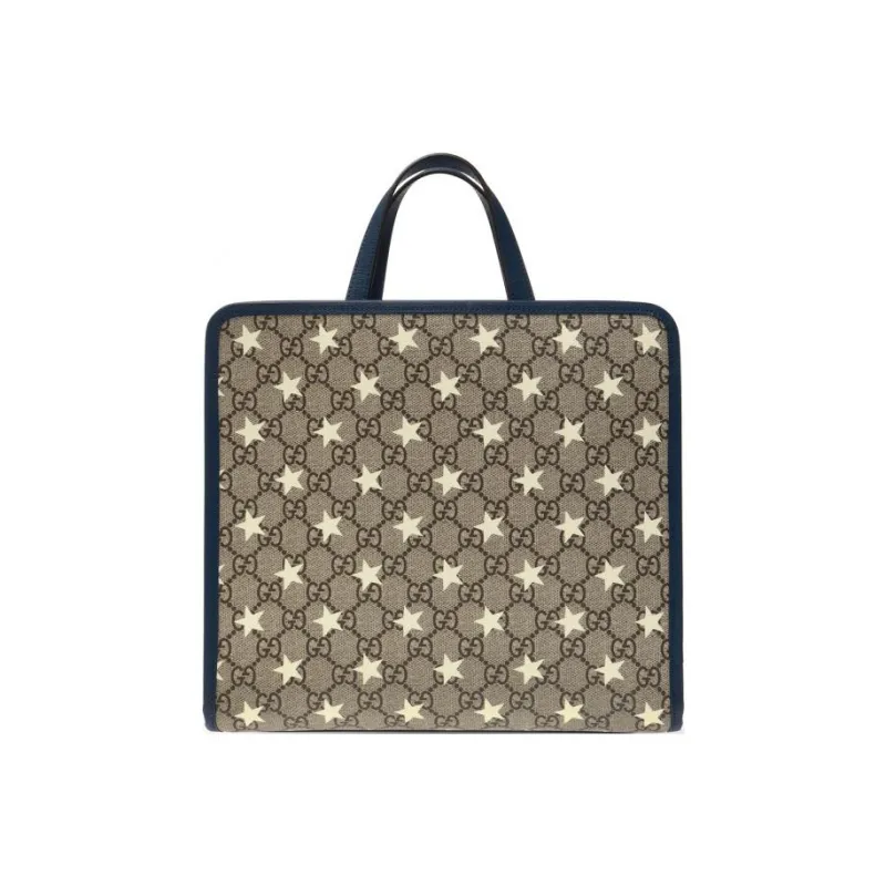 GUCCI Canvas With Leather Tote Bag Shopping Bag Shoulder Bags Handbags Regular Kids' Brown/Blue/Yellow-2