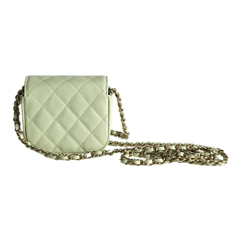 CHANEL Grain Calfskin Headphone Case, Evening Bag, Coin Purse Mini Women's Green-2
