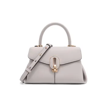 DILAKS Cow Leather Kelly Bag Shoulder Bag, Crossbody Bag, Handbag Large Size Women's Gray White