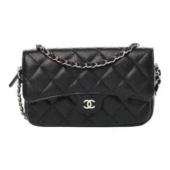 CHANEL WOC Calfskin Flap Bag, Cell Phone Pouch, Shoulder Bag, Crossbody Bag Women's Black
