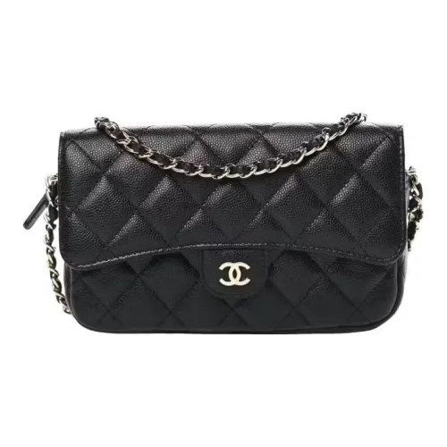 CHANEL WOC Calfskin Flap Bag, Cell Phone Pouch, Shoulder Bag, Crossbody Bag Women's Black