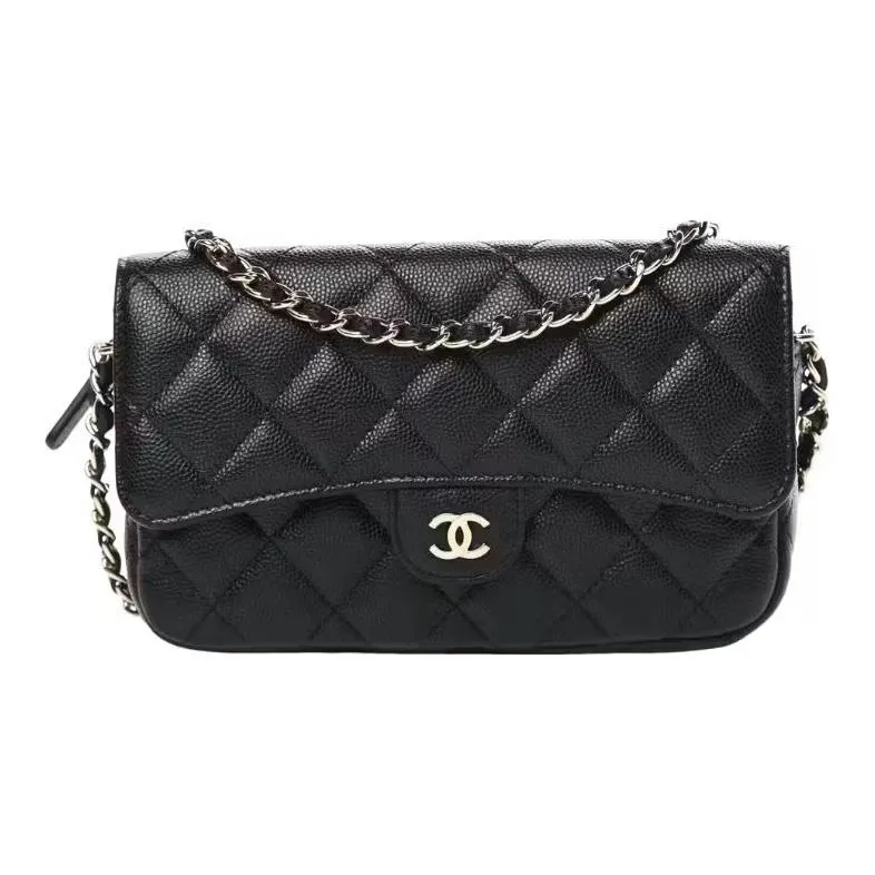 CHANEL WOC Caviar Cow Leather Flap Bag, Cell Phone Pouch, Shoulder Bag, Crossbody Bag Women's Black-0