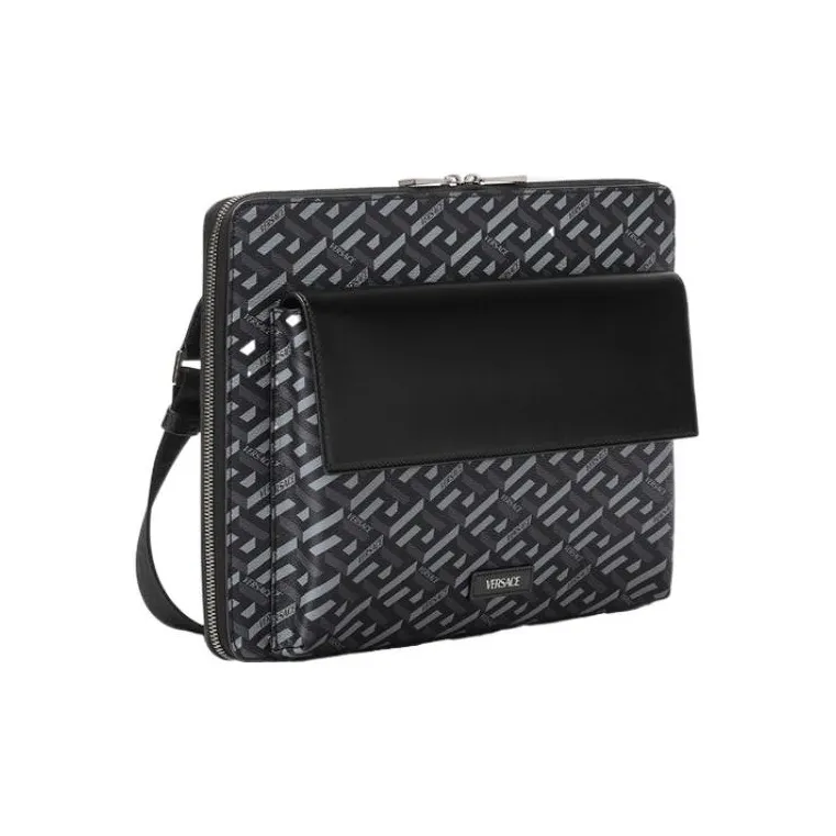 VERSACE Polyurethane Laptop Bag Handbag Crossbody Bag Regular Men's Black-1