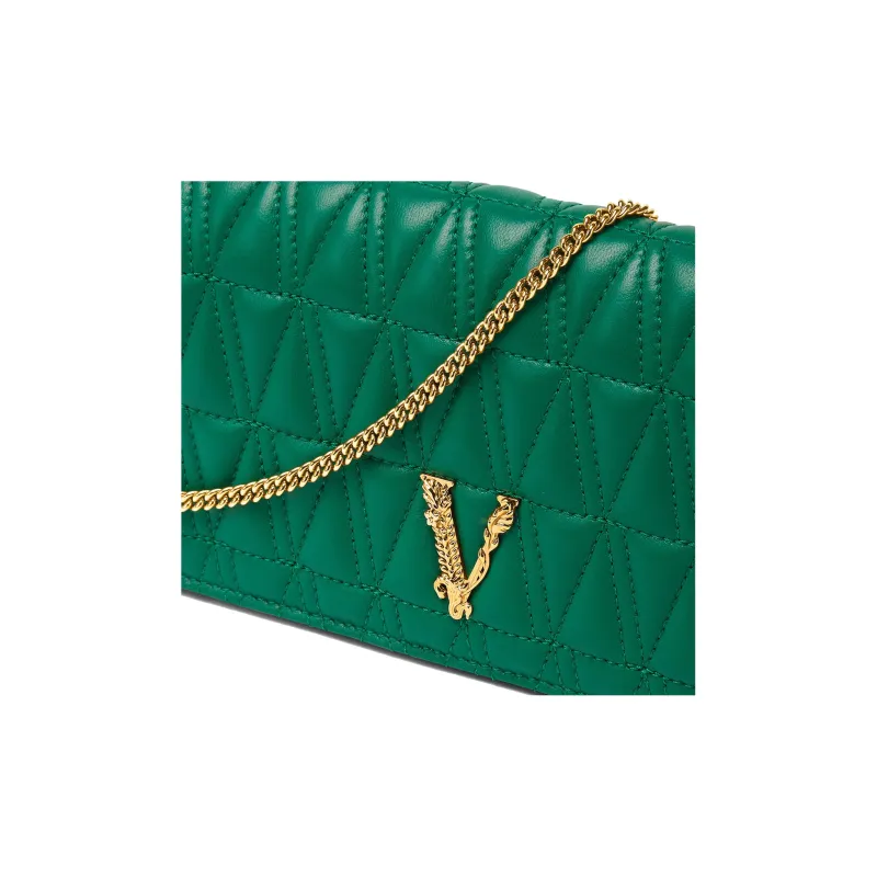 VERSACE Virtus Sheepskin Evening Party Bag One Shoulder Crossbody Clutch Small Size Women's Green-4