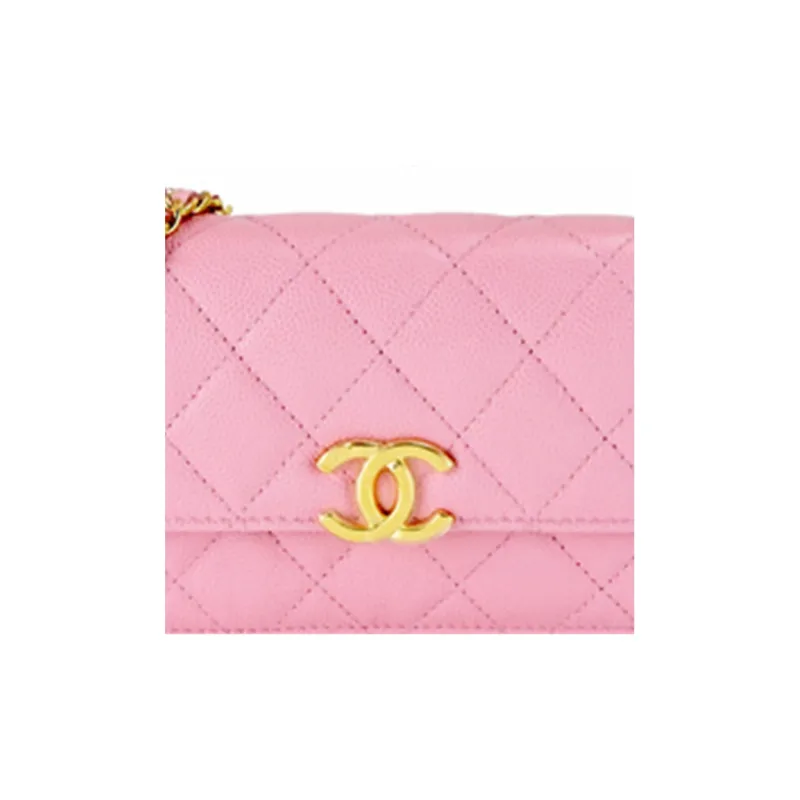 CHANEL 22K Autumn And Winter Grained Embossed Cow Leather Cell Phone Pouch Shoulder Bag Crossbody Bag Women's Pink-4