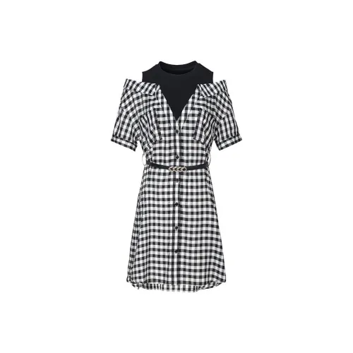 Tulip Taste Short-Sleeved Dresses Women's Black/White Plaid