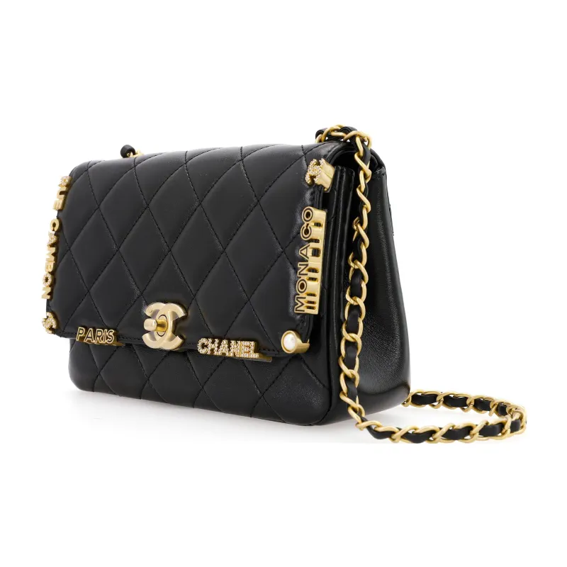 CHANEL Lambskin Flap Bag, Crossbody Bag, Shoulder Bag Women's Black-1