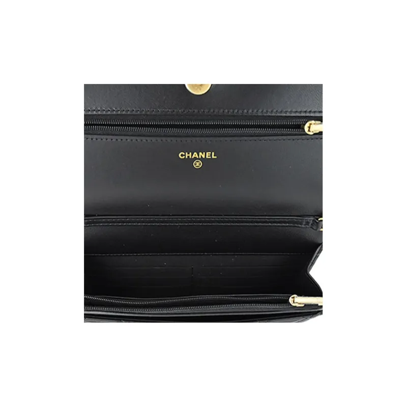 CHANEL 22K Fall And Winter WOC Lambskin Chain Bag, Shoulder Bag, Crossbody Bag Women's Black-4