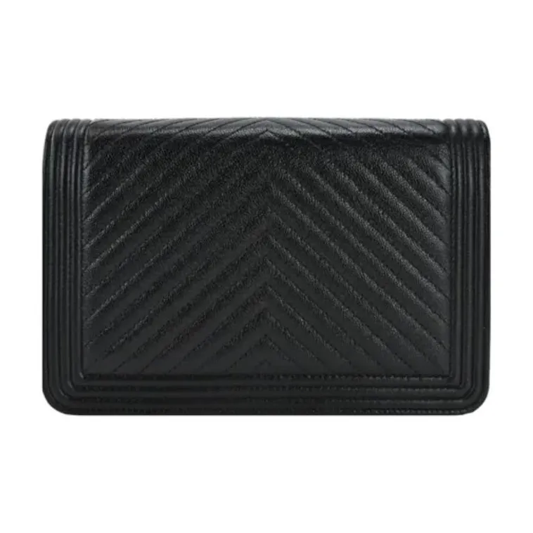 CHANEL Leboy Grain Calfskin Wallet, Shoulder Bag, Crossbody Bag Women's Black-2