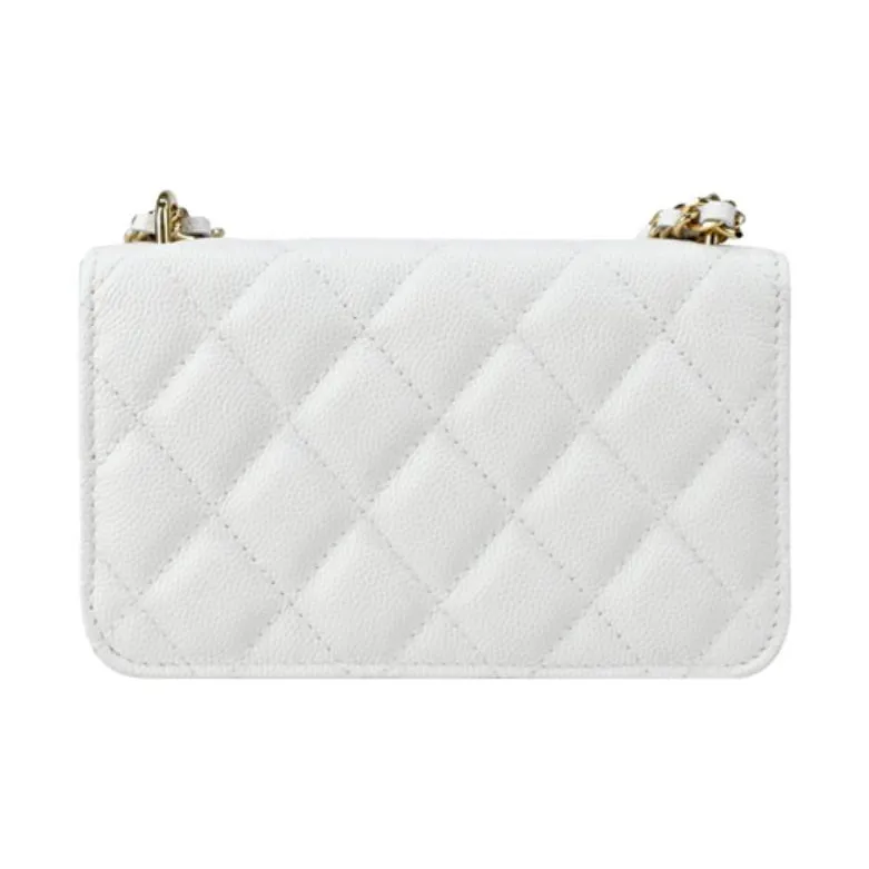 CHANEL WOC Grain Embossed Cow Leather Clutch, Shoulder Bag, Crossbody Bag Mini Women's White-2