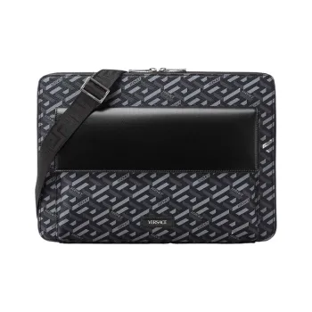 VERSACE Polyurethane Laptop Bag Handbag Crossbody Bag Regular Men's Black