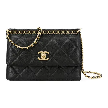 CHANEL Embossed Calfskin With Grains Mouth Cover Bag Crossbody Bag Small Size Women's Black