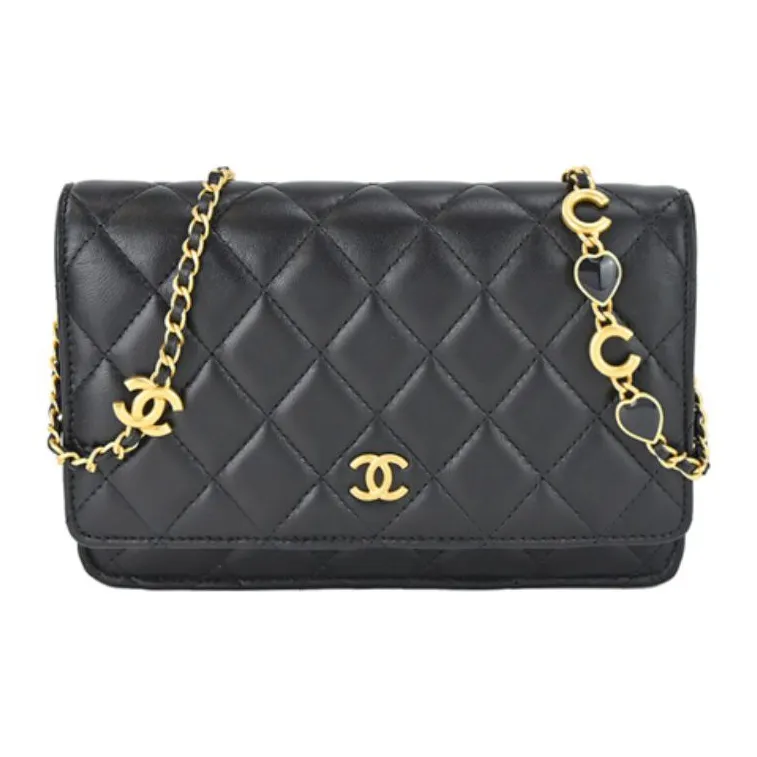 CHANEL 22K Fall And Winter WOC Lambskin Chain Bag, Shoulder Bag, Crossbody Bag Women's Black-0