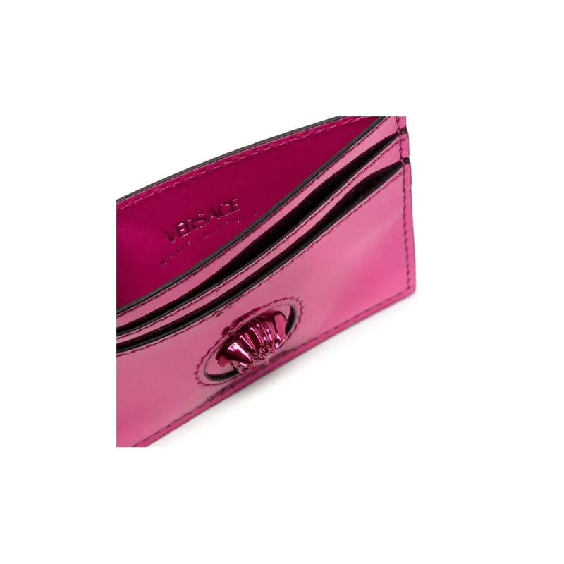 VERSACE Calfskin Card Clip Card Holder Women's Peach Pink-2