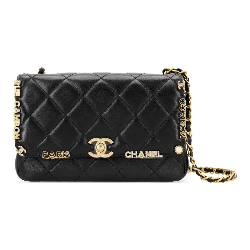 CHANEL Lambskin Flap Bag, Crossbody Bag, Shoulder Bag Women's Black-0
