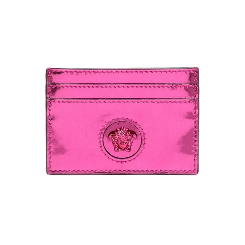 VERSACE Calfskin Card Clip Card Holder Women's Peach Pink-0