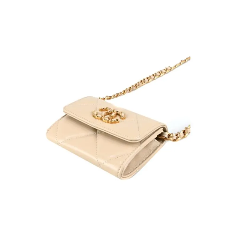 CHANEL 19Bag Lambskin Shoulder Bag, Crossbody Bag, Coin Purse Women's Pink Beige-3