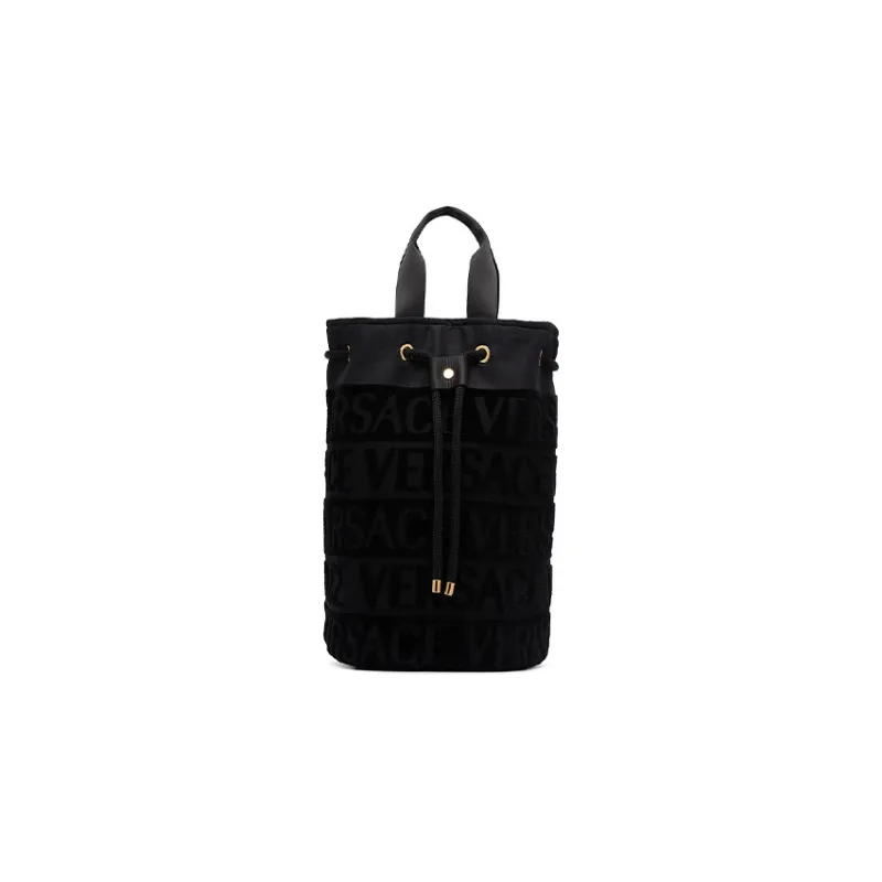 VERSACE Cotton Beach Bag Shoulder Bag Crossbody Bag Handbag Women's Black-0