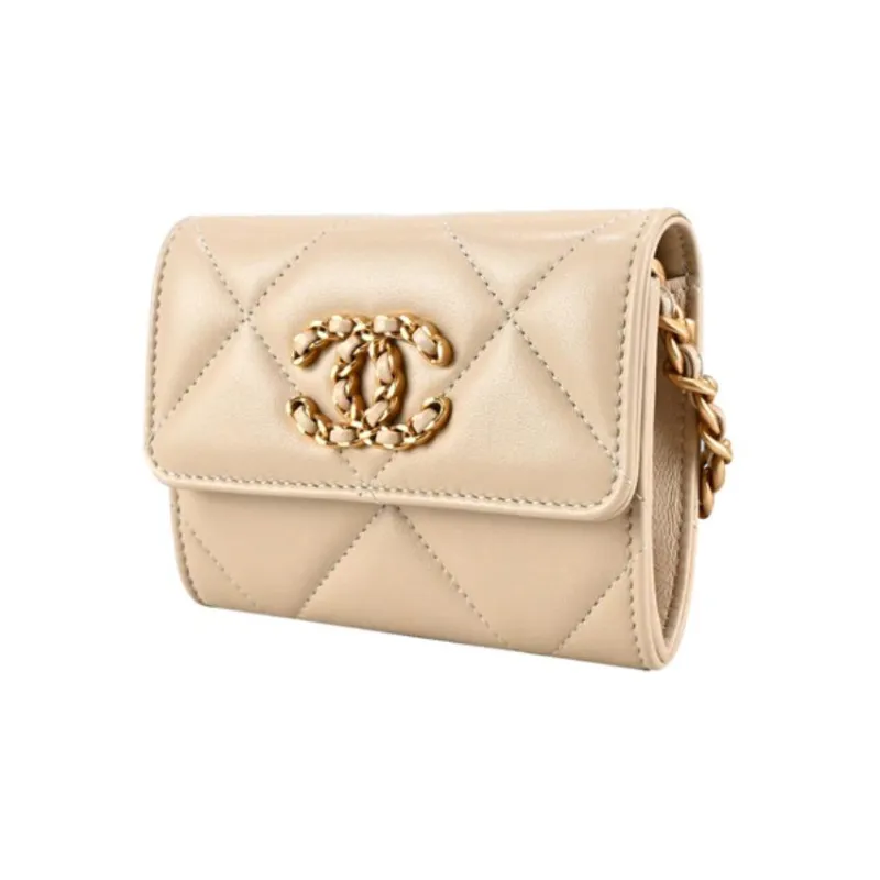 CHANEL 19Bag Lambskin Shoulder Bag, Crossbody Bag, Coin Purse Women's Pink Beige-1