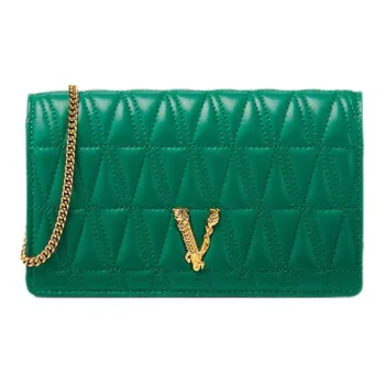 VERSACE Virtus Sheepskin Evening Party Bag One Shoulder Crossbody Clutch Small Size Women's Green