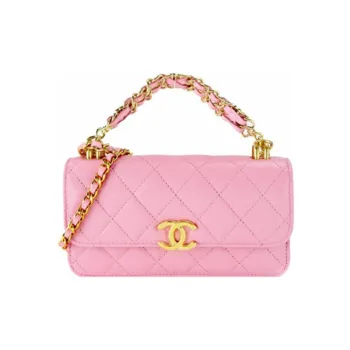 CHANEL 22K Autumn And Winter Grained Embossed Cow Leather Cell Phone Pouch Shoulder Bag Crossbody Bag Women's Pink
