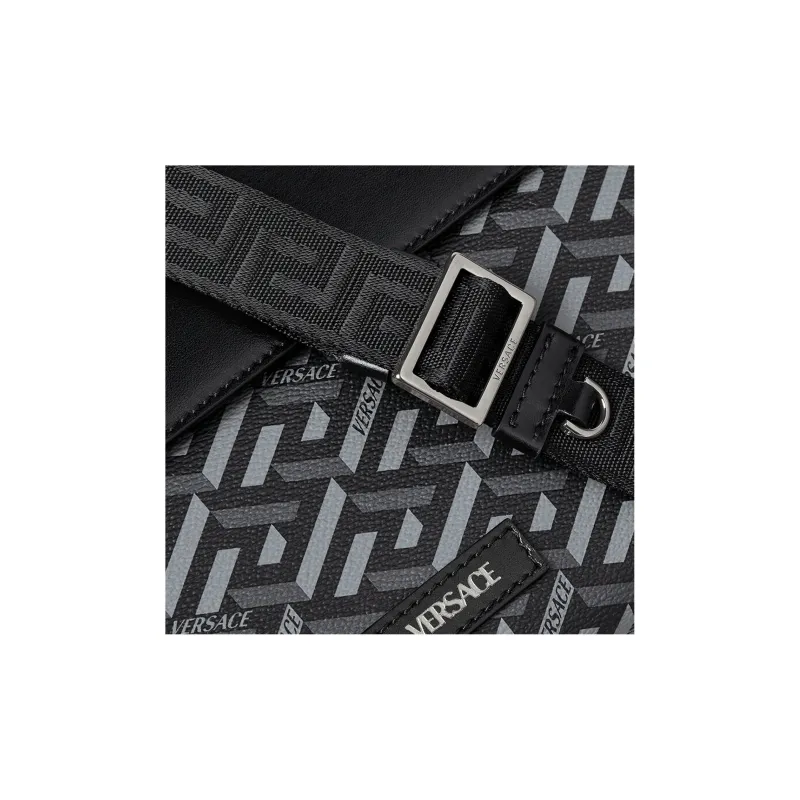 VERSACE Polyurethane Laptop Bag Handbag Crossbody Bag Regular Men's Black-4