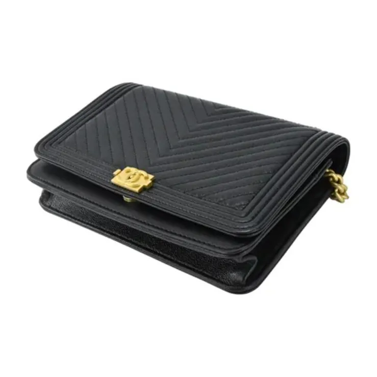 CHANEL Leboy Grain Calfskin Wallet, Shoulder Bag, Crossbody Bag Women's Black-3